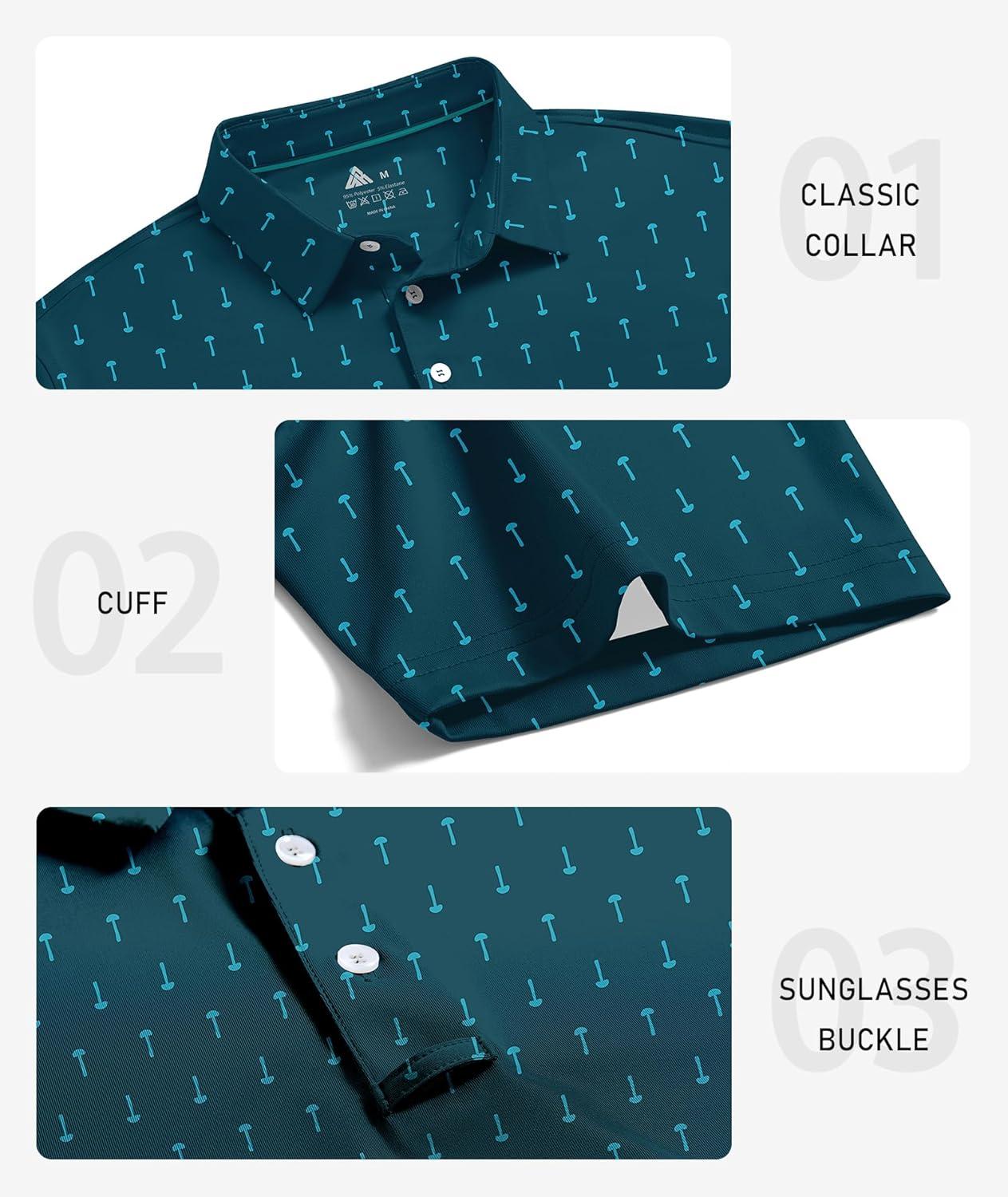 imageZITY Mens Golf Polo Shirts Short Sleeve UPF 50 Performance Moisture Wicking Print Pattern Casual Collared Golf Shirt for MenNavy Green