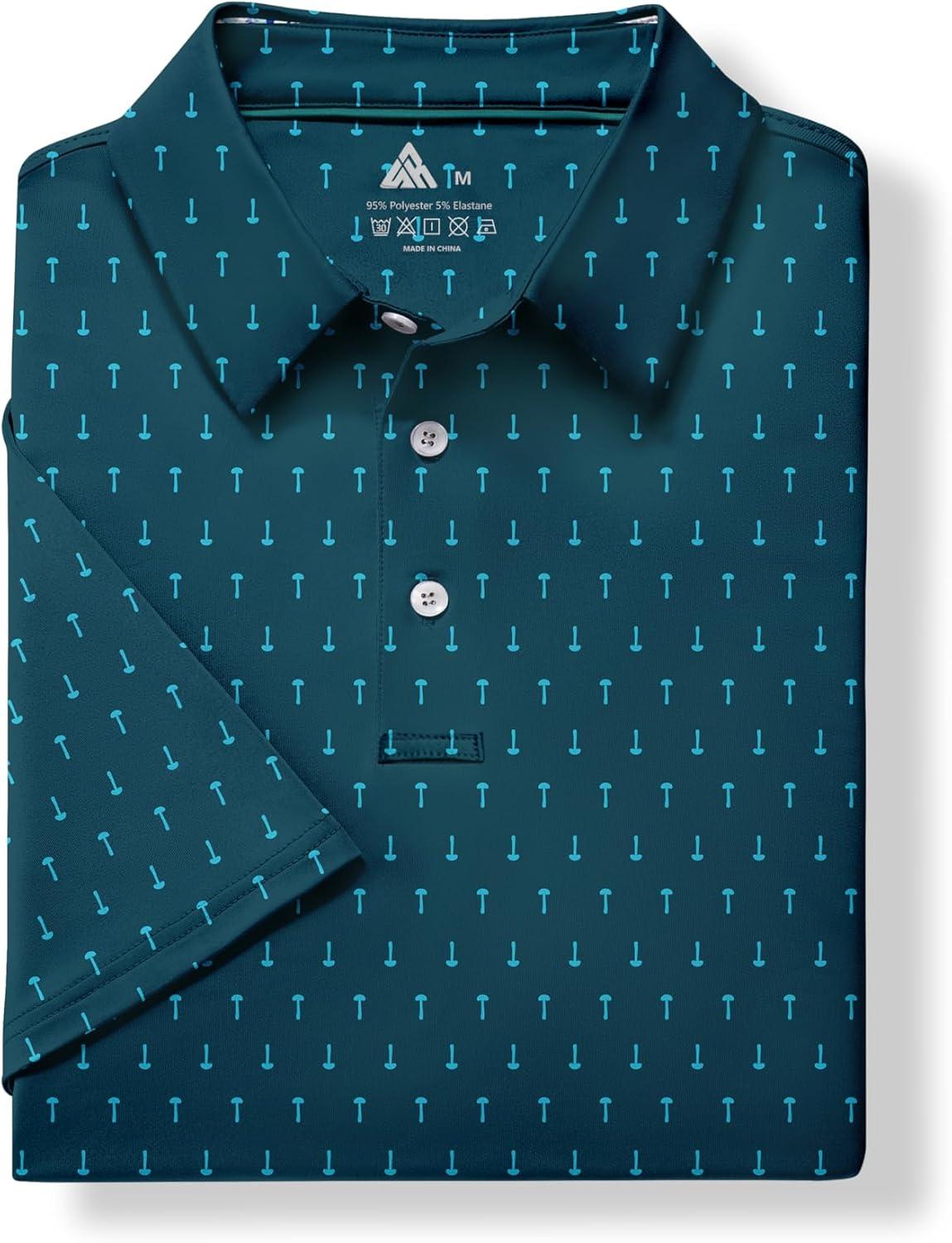 imageZITY Mens Golf Polo Shirts Short Sleeve UPF 50 Performance Moisture Wicking Print Pattern Casual Collared Golf Shirt for MenNavy Green
