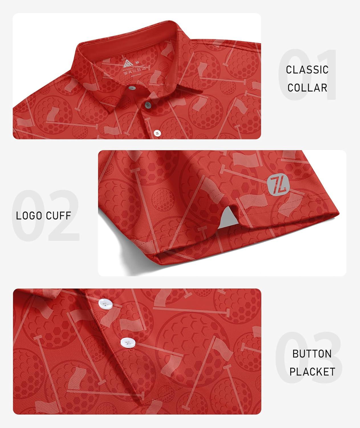 imageZITY Mens Golf Polo Shirts Short Sleeve UPF 50 Performance Moisture Wicking Print Pattern Casual Collared Golf Shirt for MenOrange Red