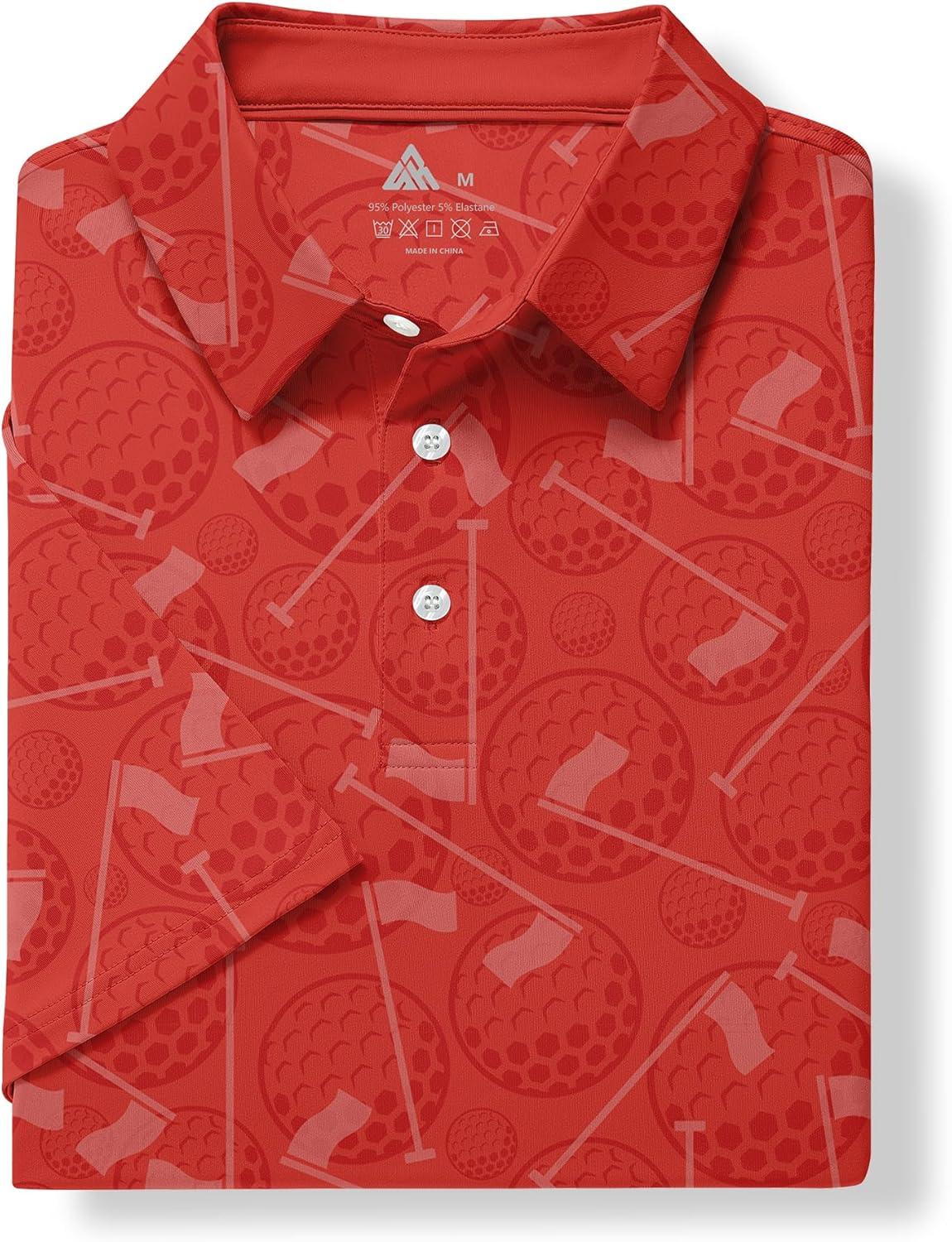imageZITY Mens Golf Polo Shirts Short Sleeve UPF 50 Performance Moisture Wicking Print Pattern Casual Collared Golf Shirt for MenOrange Red