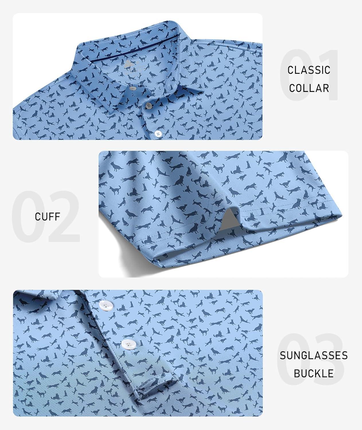 imageZITY Mens Golf Polo Shirts Short Sleeve UPF 50 Performance Moisture Wicking Print Pattern Casual Collared Golf Shirt for MenPale Blue