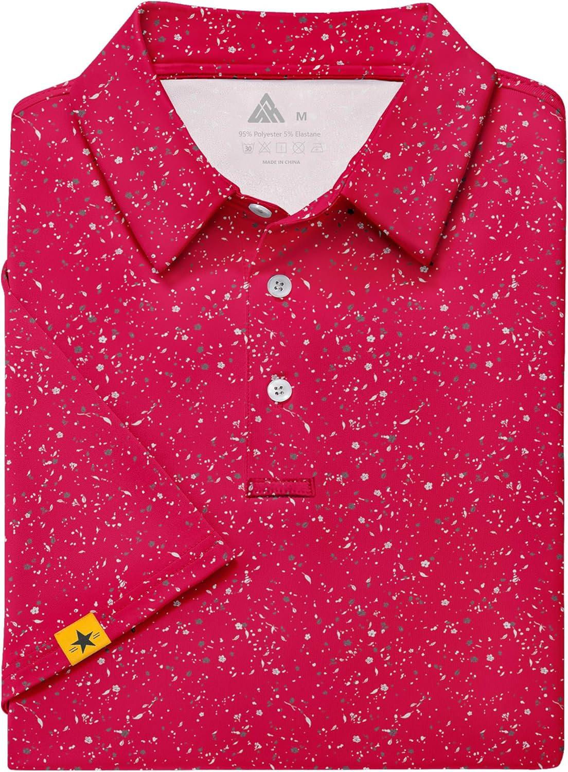 imageZITY Mens Golf Polo Shirts Short Sleeve UPF 50 Performance Moisture Wicking Print Pattern Casual Collared Golf Shirt for MenRed