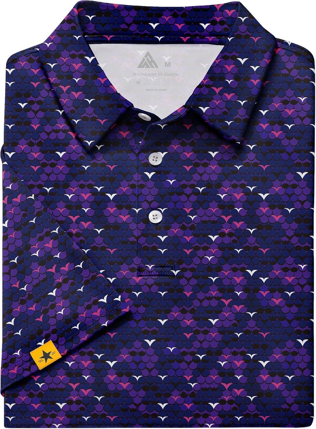 imageZITY Mens Golf Polo Shirts Short Sleeve UPF 50 Performance Moisture Wicking Print Pattern Casual Collared Golf Shirt for MenViolet
