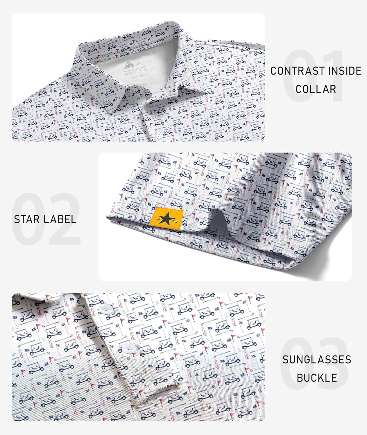 imageZITY Mens Golf Polo Shirts Short Sleeve UPF 50 Performance Moisture Wicking Print Pattern Casual Collared Golf Shirt for MenWhite