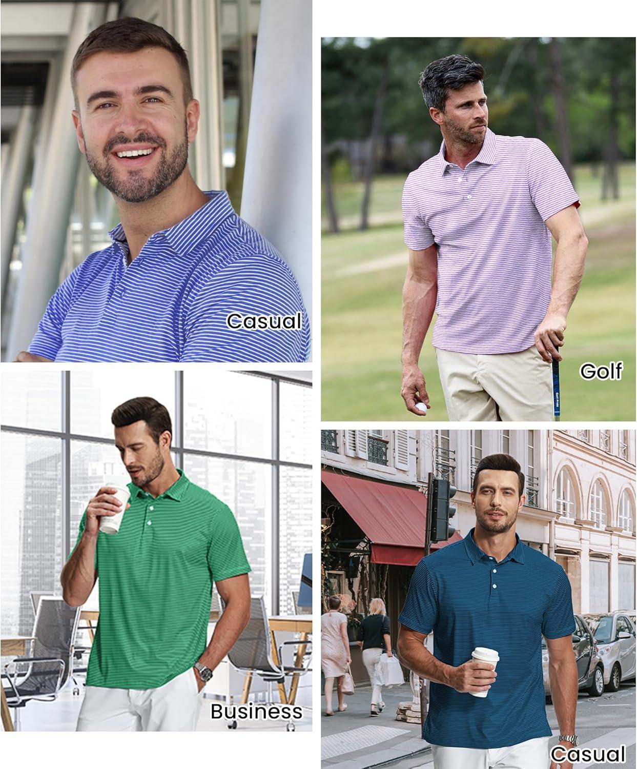 imageZITY Mens Golf Polo Shirts Striped Moisture Wicking Performance Mens Polo Shirts Short Sleeve Golf Polo Shirts for Men3 Packdark Teal Bluegreenlight Purple