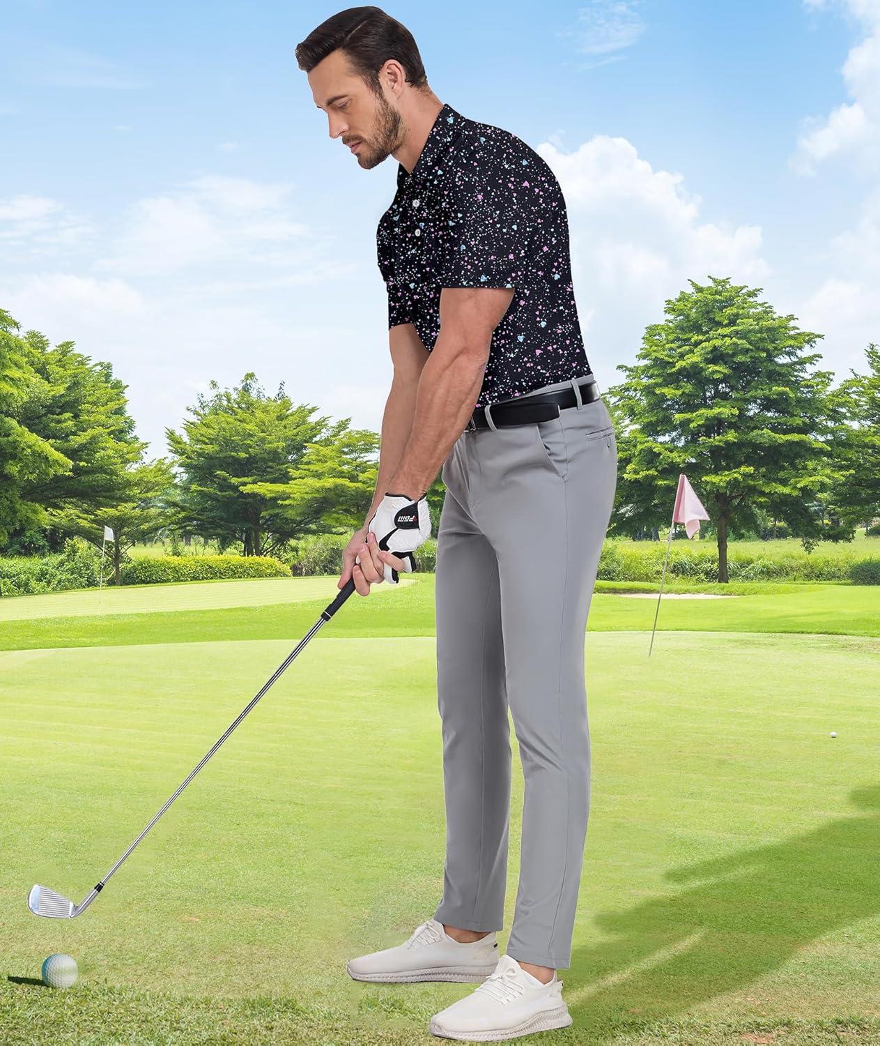 imageZITY Mens Golf Shirt Short Sleeve Moisture Wicking Performance Daily Casual Print Patterns Collared Golf Polo Shirts for MenBlack Painting