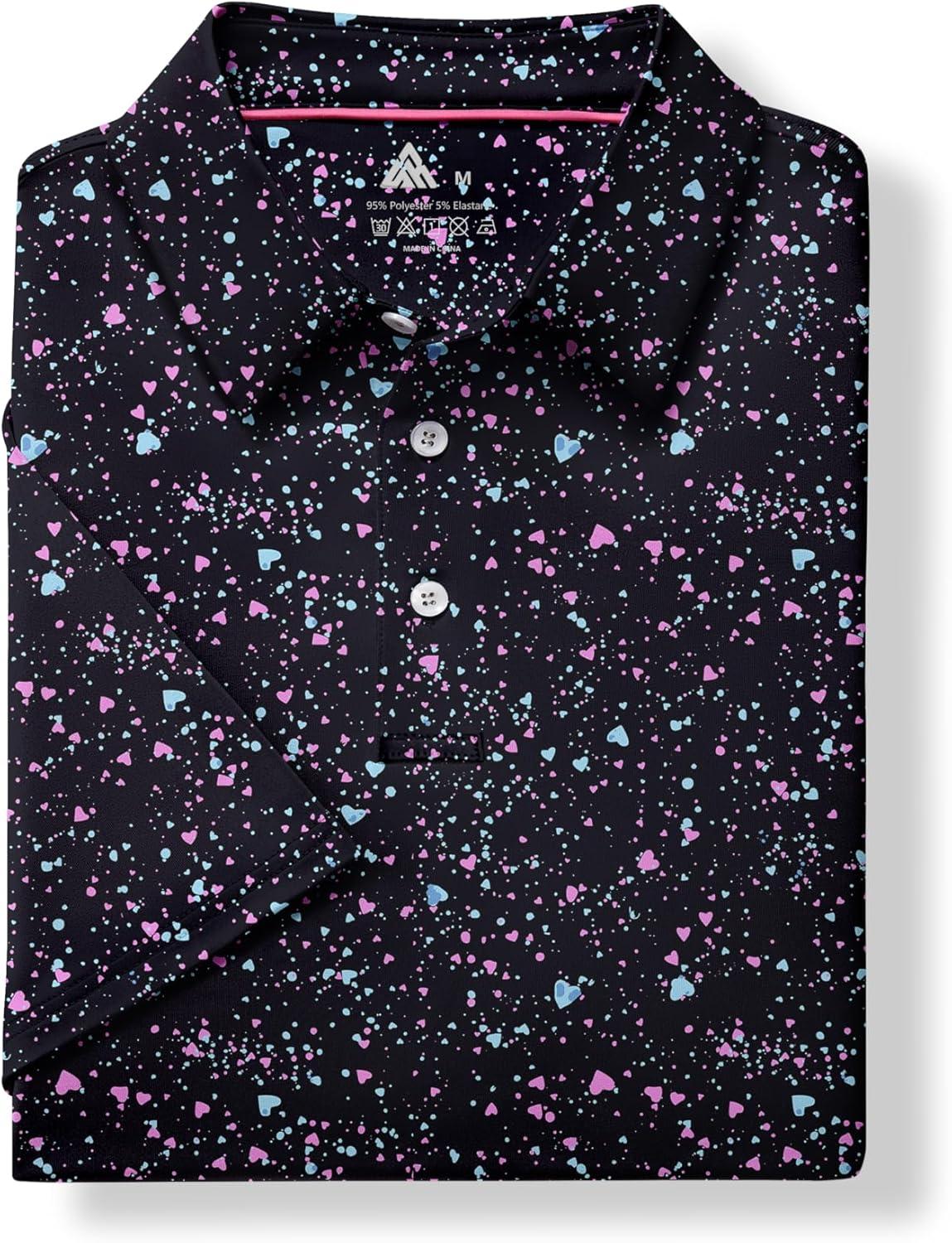 imageZITY Mens Golf Shirt Short Sleeve Moisture Wicking Performance Daily Casual Print Patterns Collared Golf Polo Shirts for MenBlack Painting