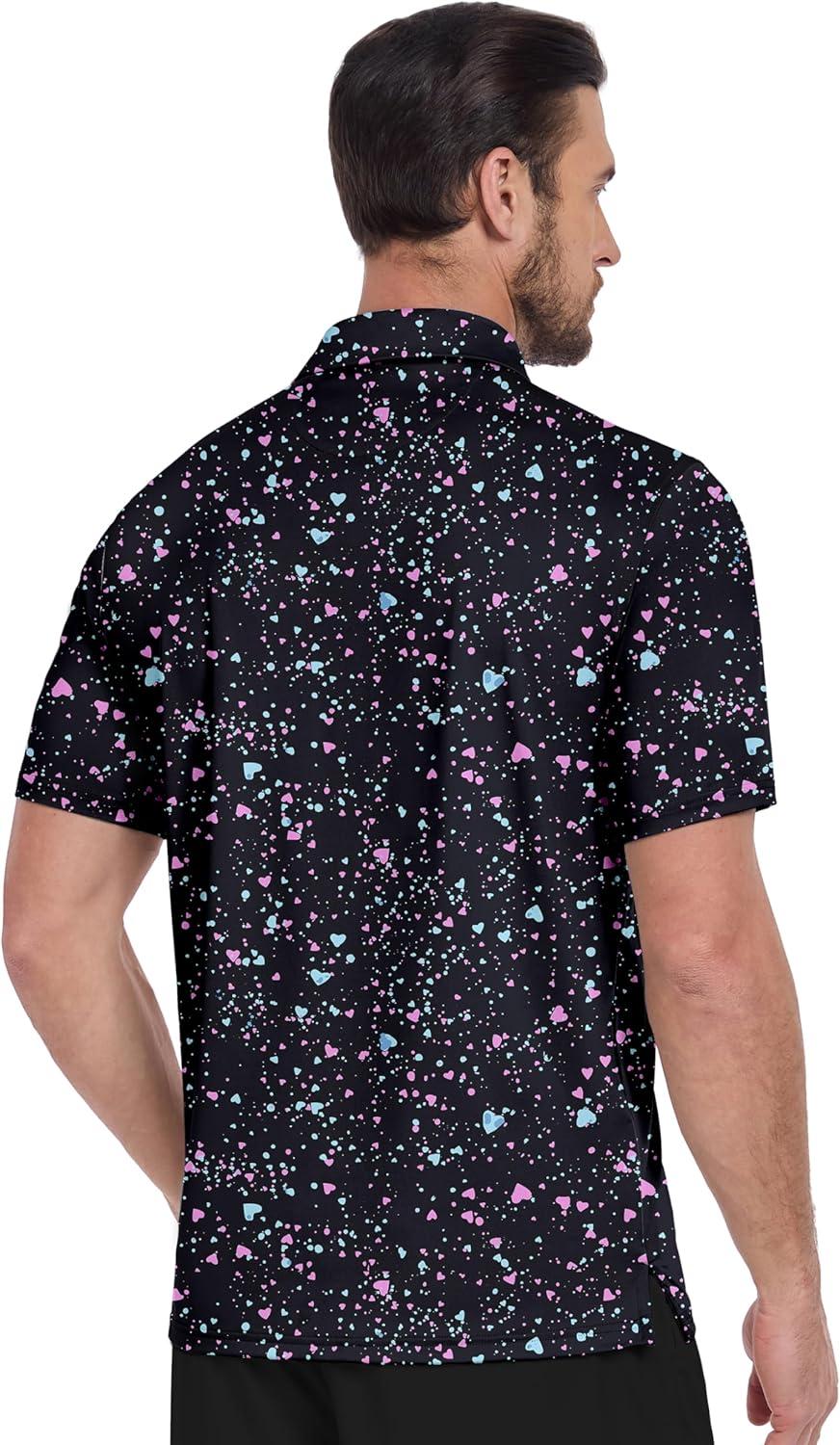 imageZITY Mens Golf Shirt Short Sleeve Moisture Wicking Performance Daily Casual Print Patterns Collared Golf Polo Shirts for MenBlack Painting