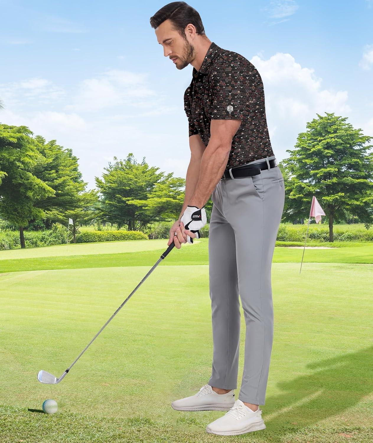 imageZITY Mens Golf Shirt Short Sleeve Moisture Wicking Performance Daily Casual Print Patterns Collared Golf Polo Shirts for MenBlack White Red
