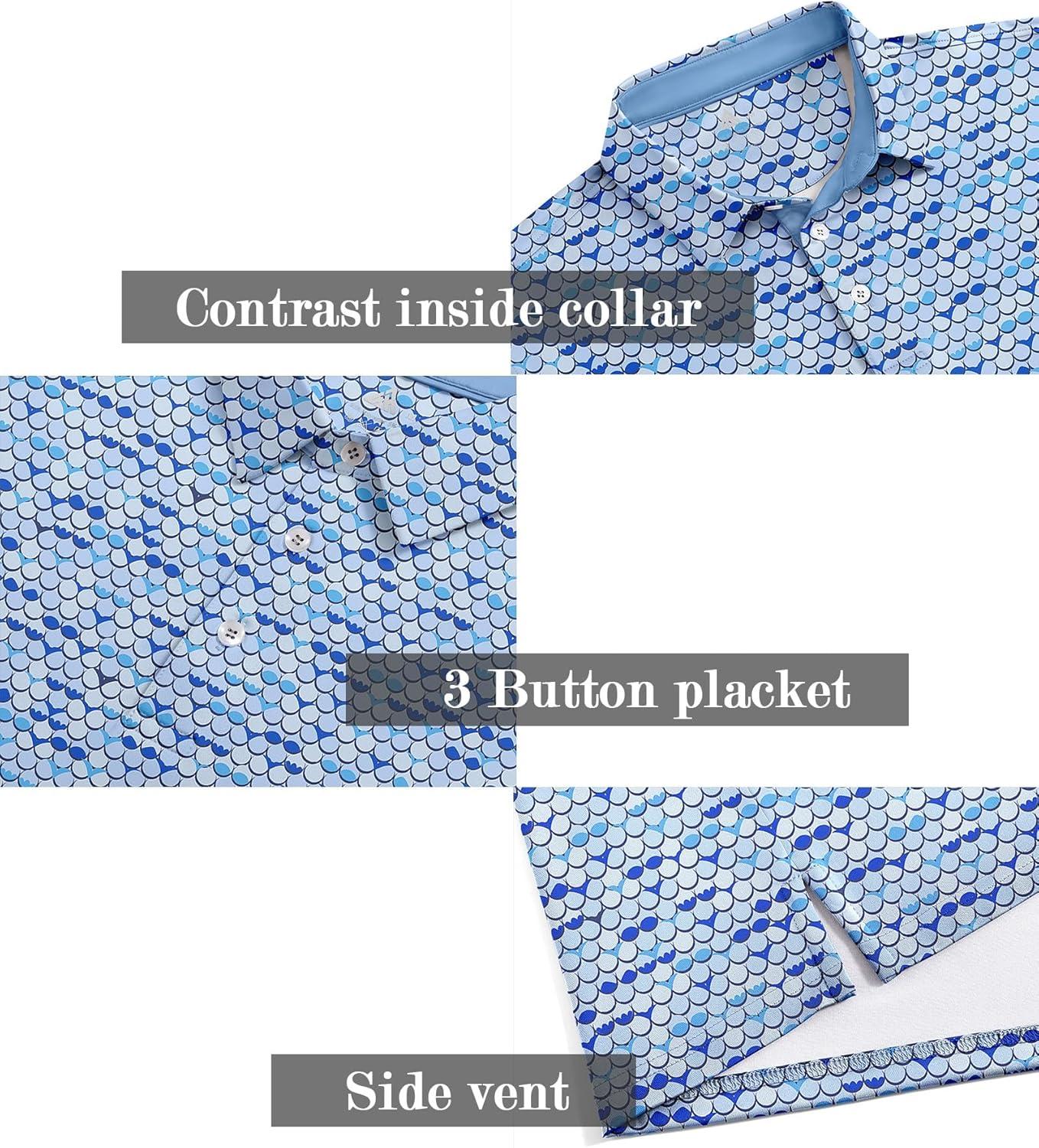 imageZITY Mens Golf Shirt Short Sleeve Moisture Wicking Performance Daily Casual Print Patterns Collared Golf Polo Shirts for MenBlue White