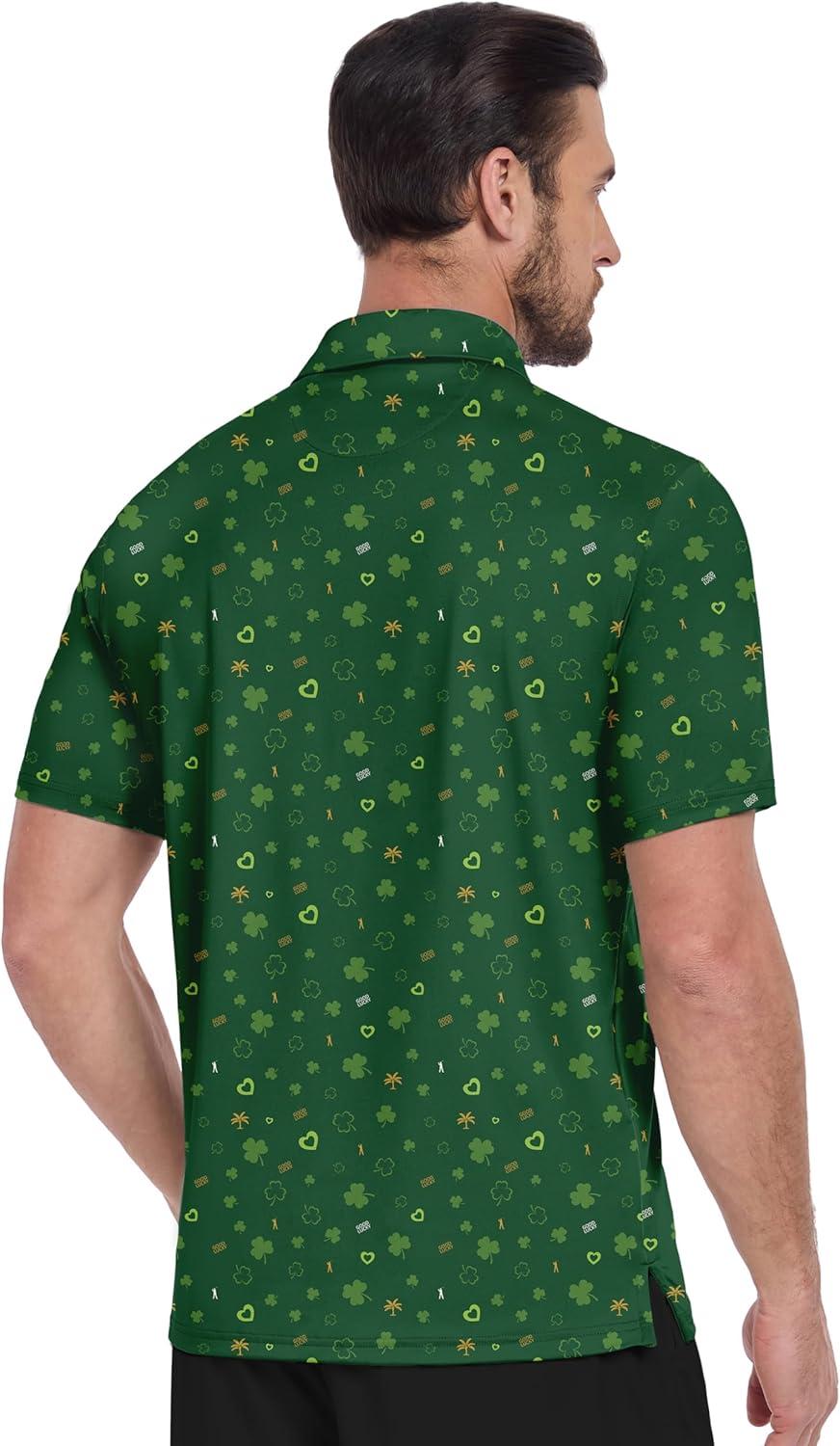 imageZITY Mens Golf Shirt Short Sleeve Moisture Wicking Performance Daily Casual Print Patterns Collared Golf Polo Shirts for MenBright Green