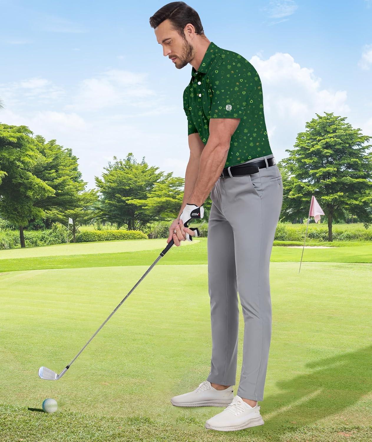 imageZITY Mens Golf Shirt Short Sleeve Moisture Wicking Performance Daily Casual Print Patterns Collared Golf Polo Shirts for MenBright Green