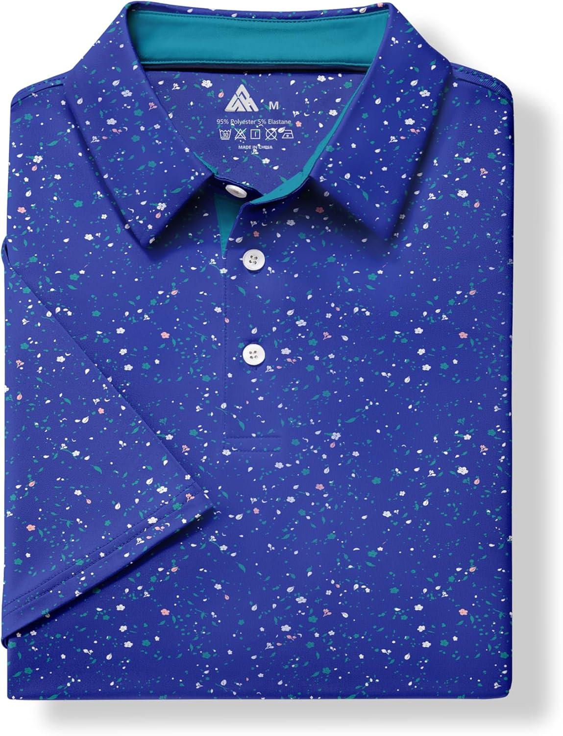 imageZITY Mens Golf Shirt Short Sleeve Moisture Wicking Performance Daily Casual Print Patterns Collared Golf Polo Shirts for MenCobalt