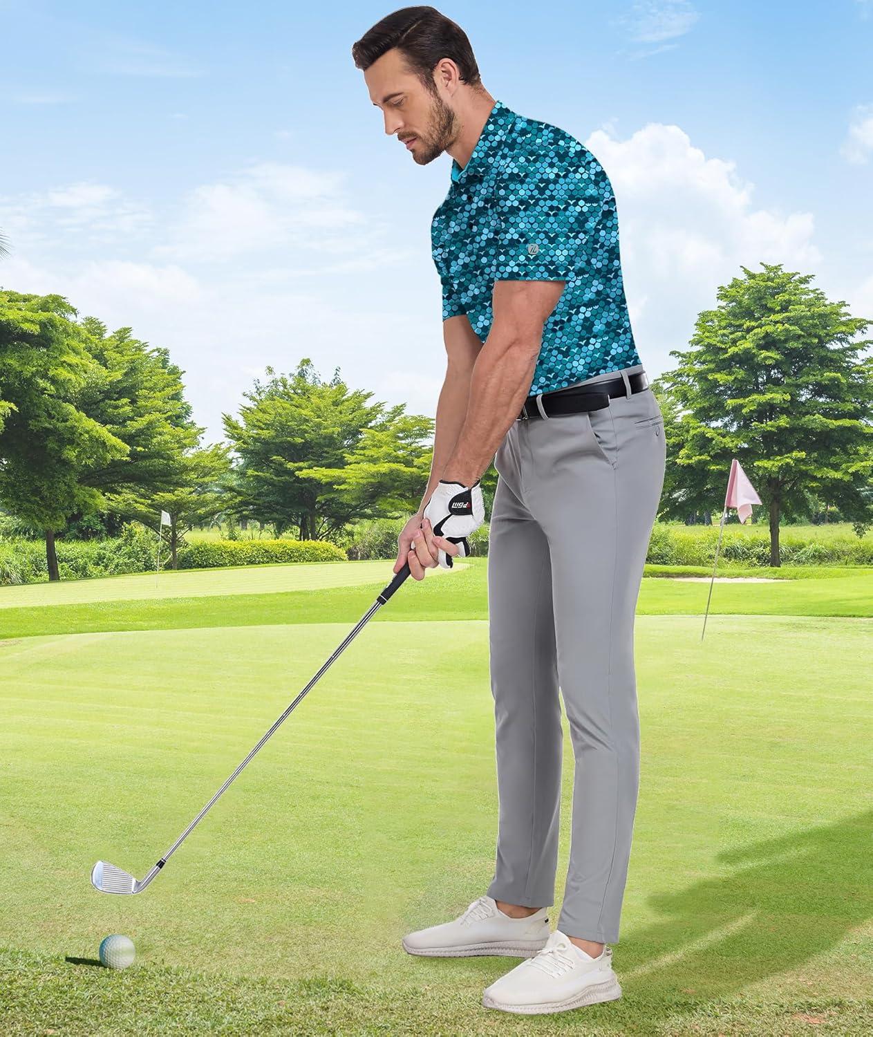 imageZITY Mens Golf Shirt Short Sleeve Moisture Wicking Performance Daily Casual Print Patterns Collared Golf Polo Shirts for MenCyan