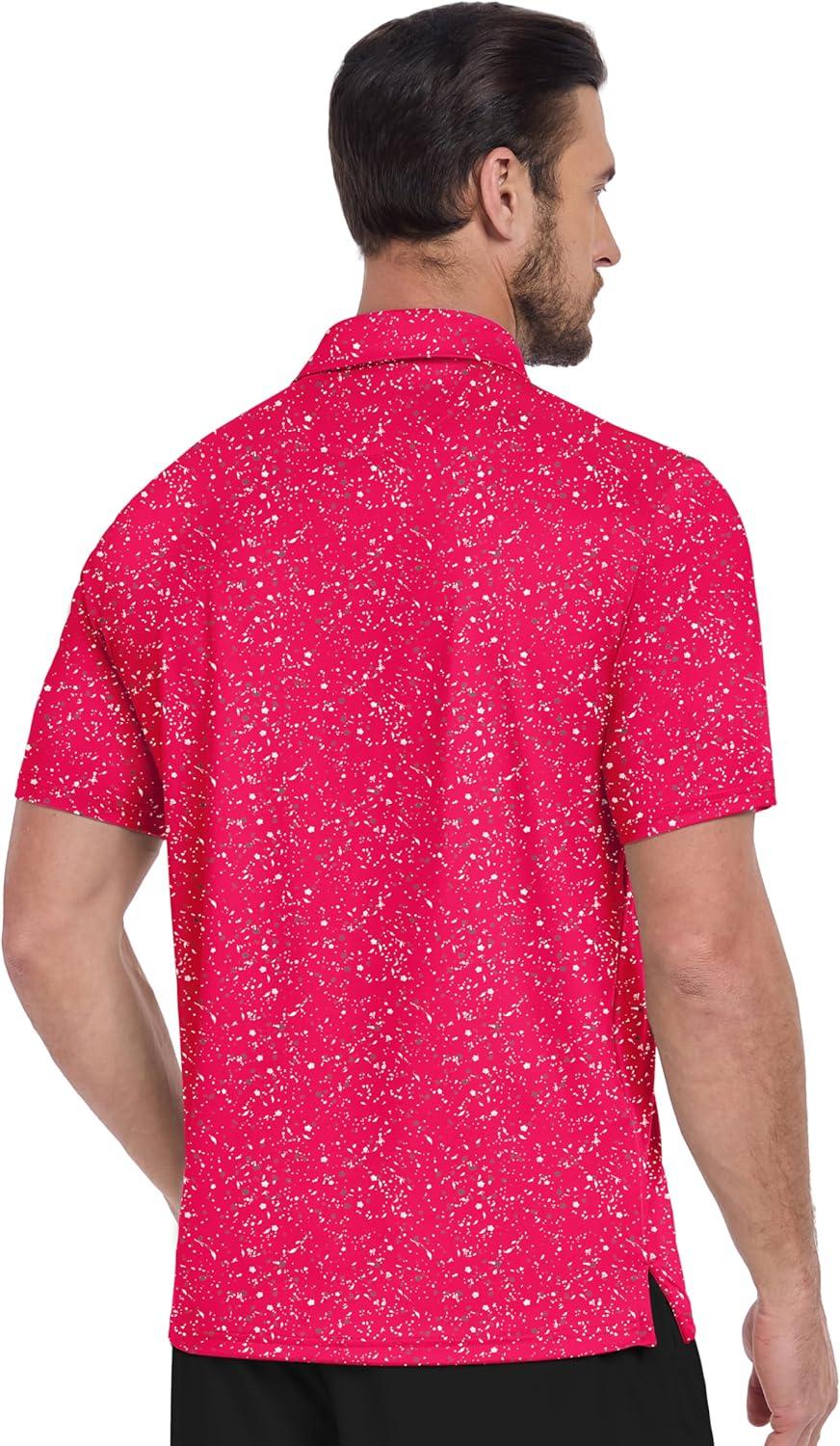 imageZITY Mens Golf Shirt Short Sleeve Moisture Wicking Performance Daily Casual Print Patterns Collared Golf Polo Shirts for MenDark Red