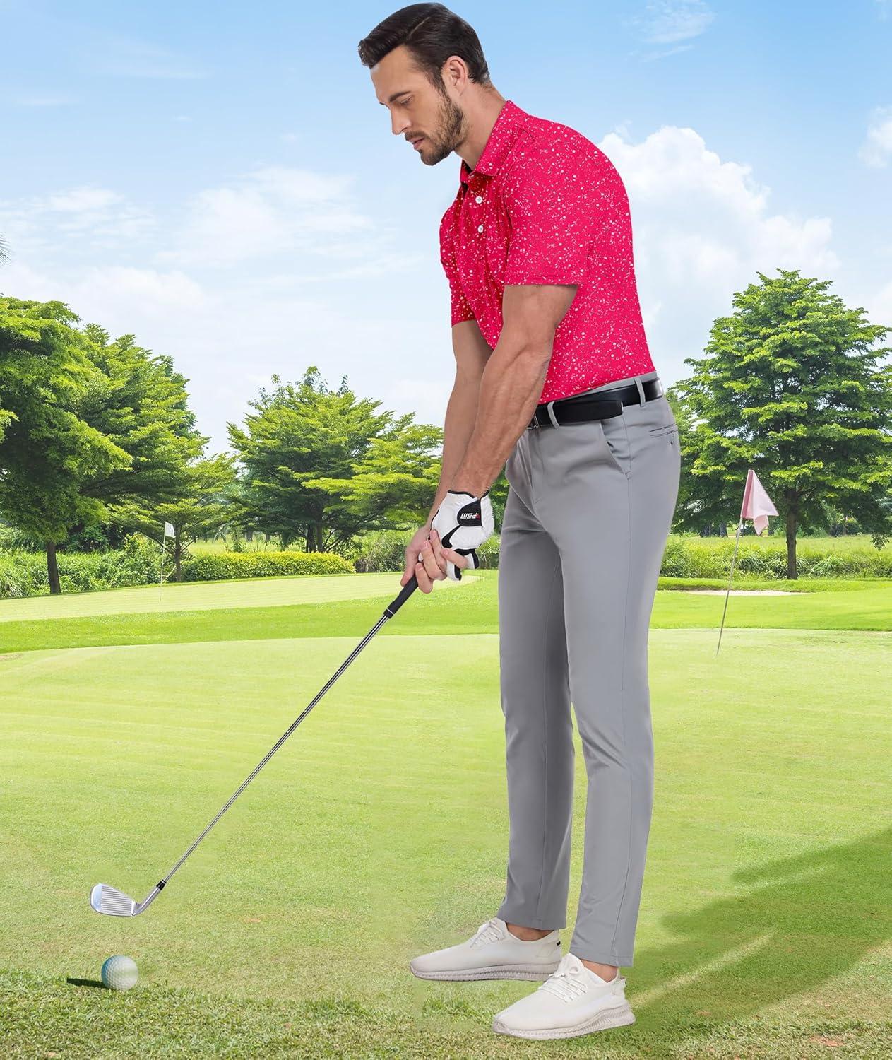 imageZITY Mens Golf Shirt Short Sleeve Moisture Wicking Performance Daily Casual Print Patterns Collared Golf Polo Shirts for MenDark Red