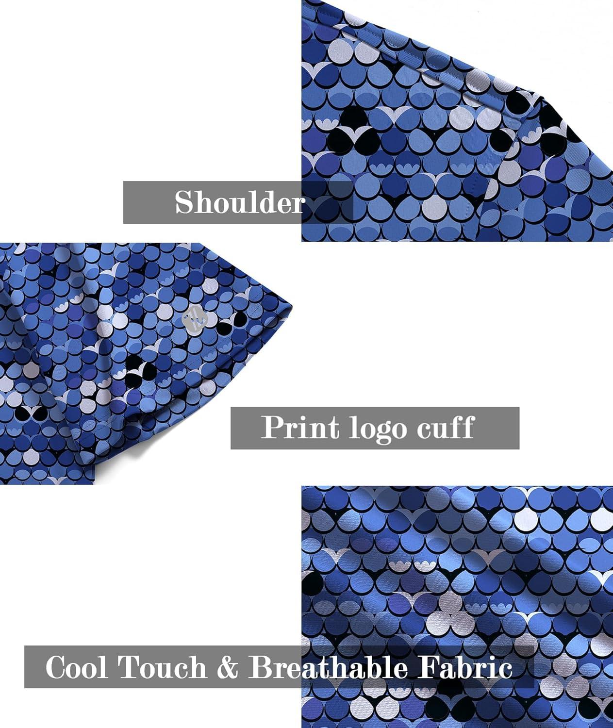 imageZITY Mens Golf Shirt Short Sleeve Moisture Wicking Performance Daily Casual Print Patterns Collared Golf Polo Shirts for MenDeep Blue Light Grey