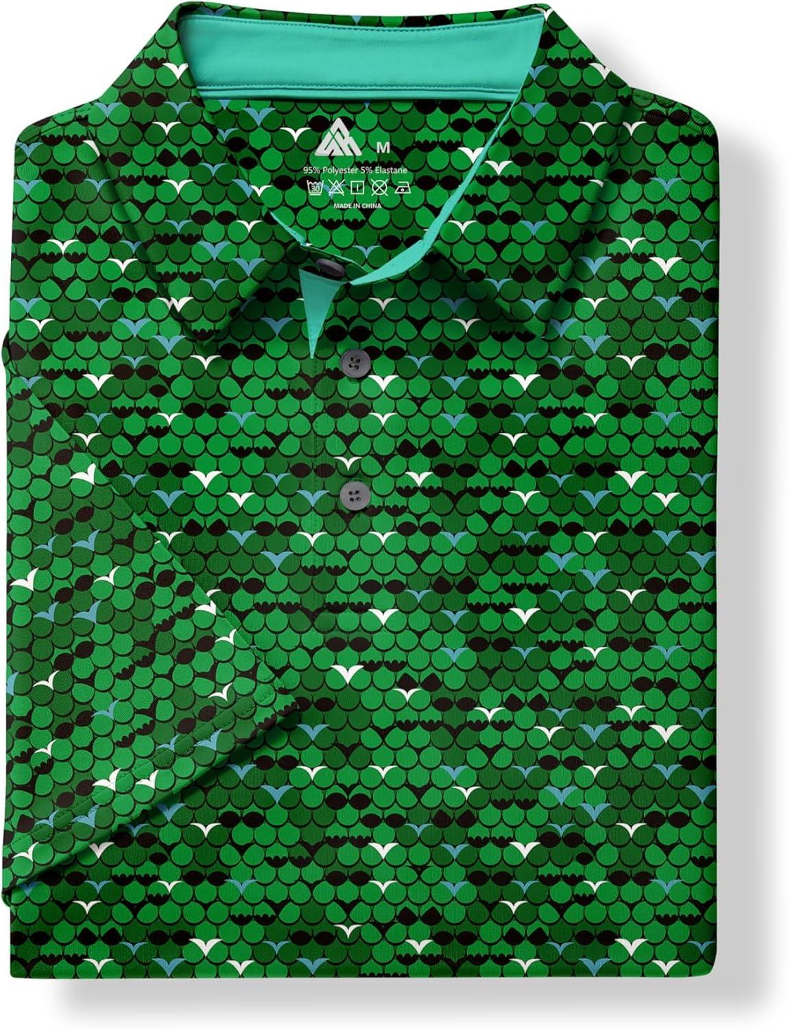 imageZITY Mens Golf Shirt Short Sleeve Moisture Wicking Performance Daily Casual Print Patterns Collared Golf Polo Shirts for MenGrass Green