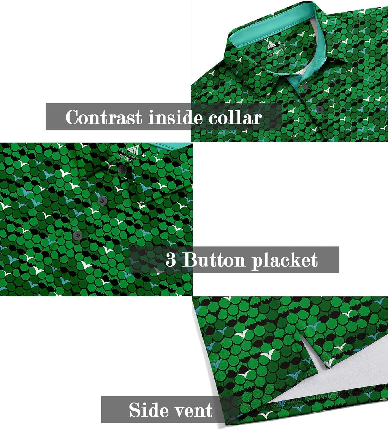 imageZITY Mens Golf Shirt Short Sleeve Moisture Wicking Performance Daily Casual Print Patterns Collared Golf Polo Shirts for MenGrass Green
