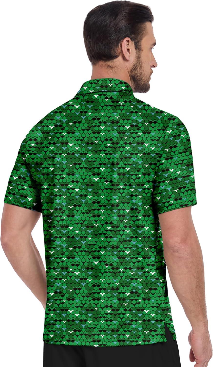 imageZITY Mens Golf Shirt Short Sleeve Moisture Wicking Performance Daily Casual Print Patterns Collared Golf Polo Shirts for MenGrass Green