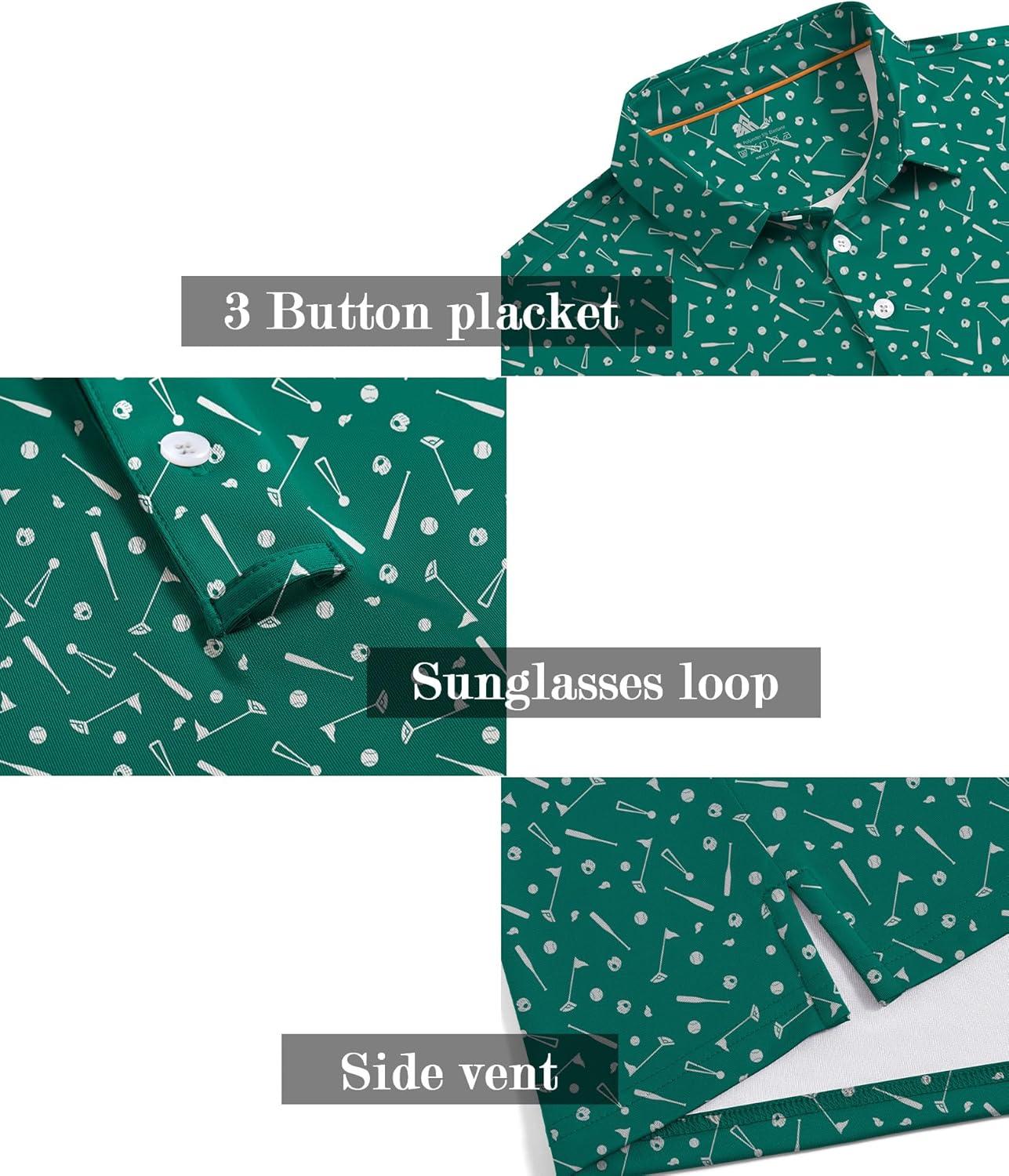 imageZITY Mens Golf Shirt Short Sleeve Moisture Wicking Performance Daily Casual Print Patterns Collared Golf Polo Shirts for MenGreen Golf