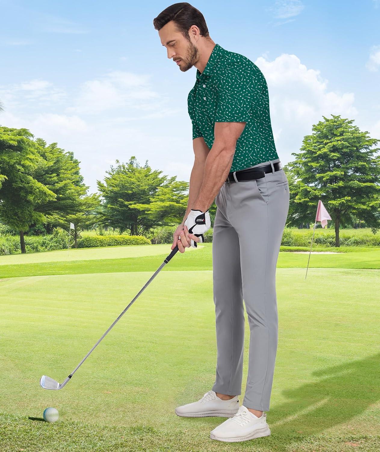 imageZITY Mens Golf Shirt Short Sleeve Moisture Wicking Performance Daily Casual Print Patterns Collared Golf Polo Shirts for MenGreen Golf