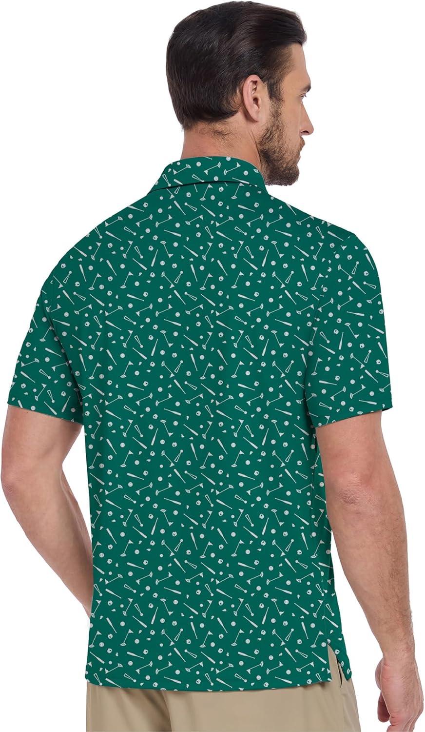 imageZITY Mens Golf Shirt Short Sleeve Moisture Wicking Performance Daily Casual Print Patterns Collared Golf Polo Shirts for MenGreen Golf