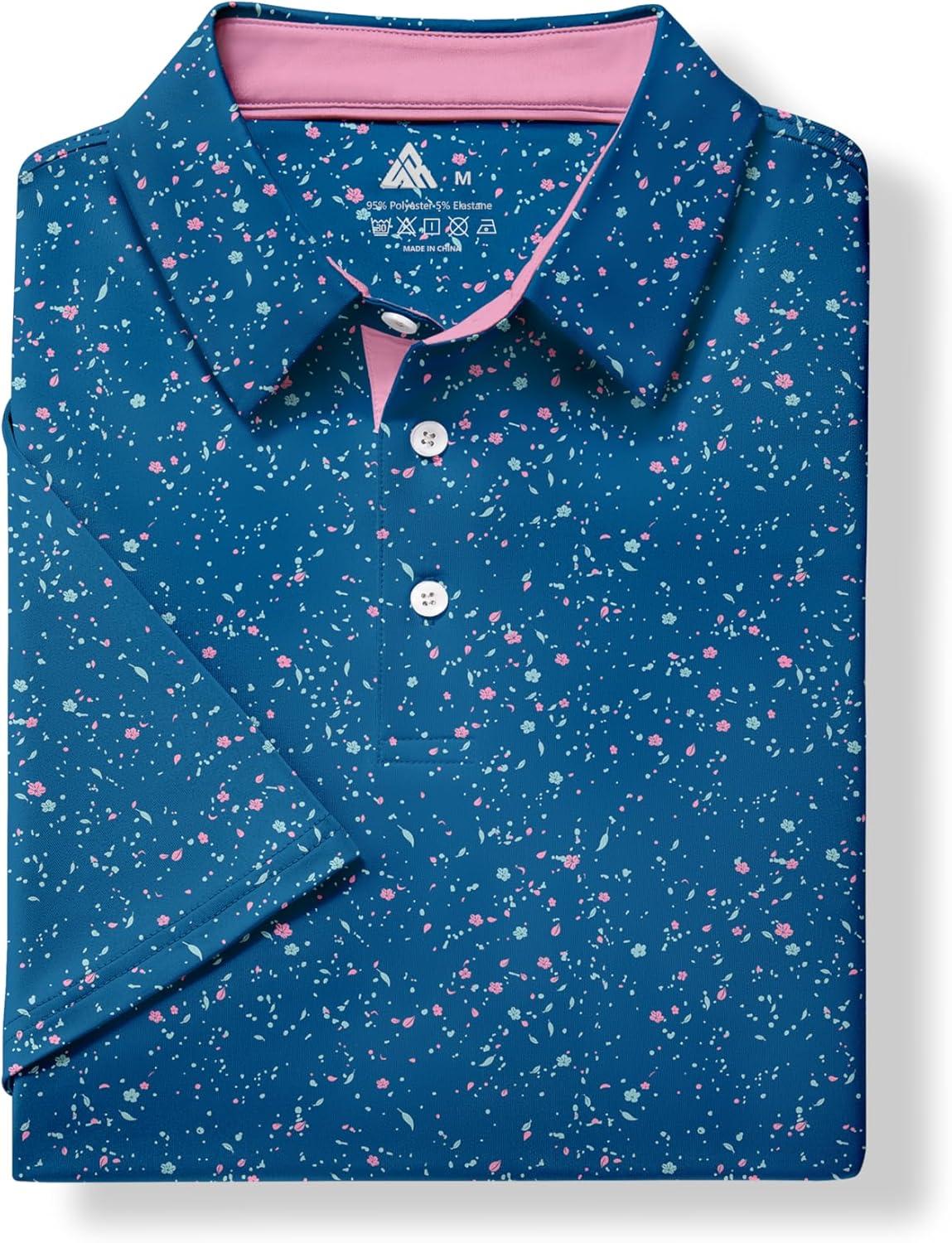 imageZITY Mens Golf Shirt Short Sleeve Moisture Wicking Performance Daily Casual Print Patterns Collared Golf Polo Shirts for MenIndigo