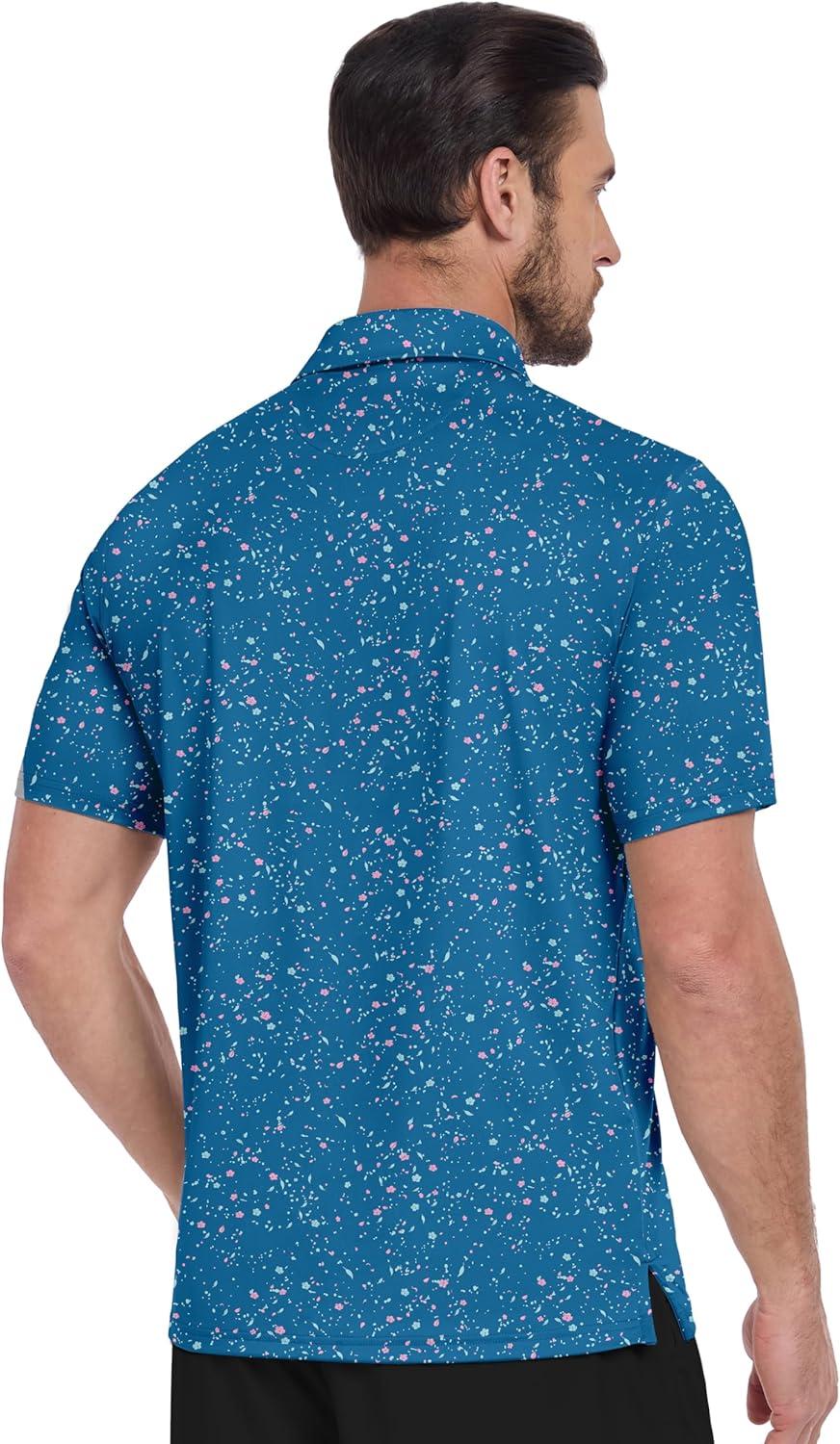 imageZITY Mens Golf Shirt Short Sleeve Moisture Wicking Performance Daily Casual Print Patterns Collared Golf Polo Shirts for MenIndigo