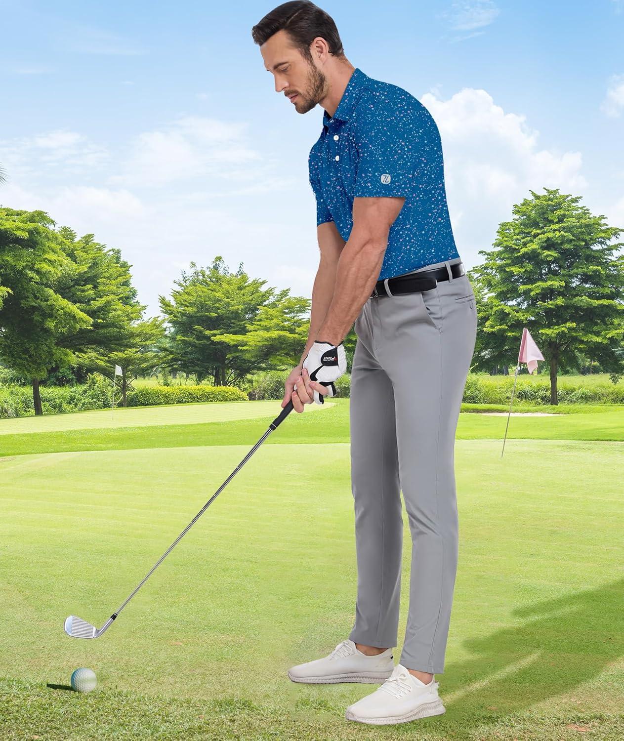 imageZITY Mens Golf Shirt Short Sleeve Moisture Wicking Performance Daily Casual Print Patterns Collared Golf Polo Shirts for MenIndigo