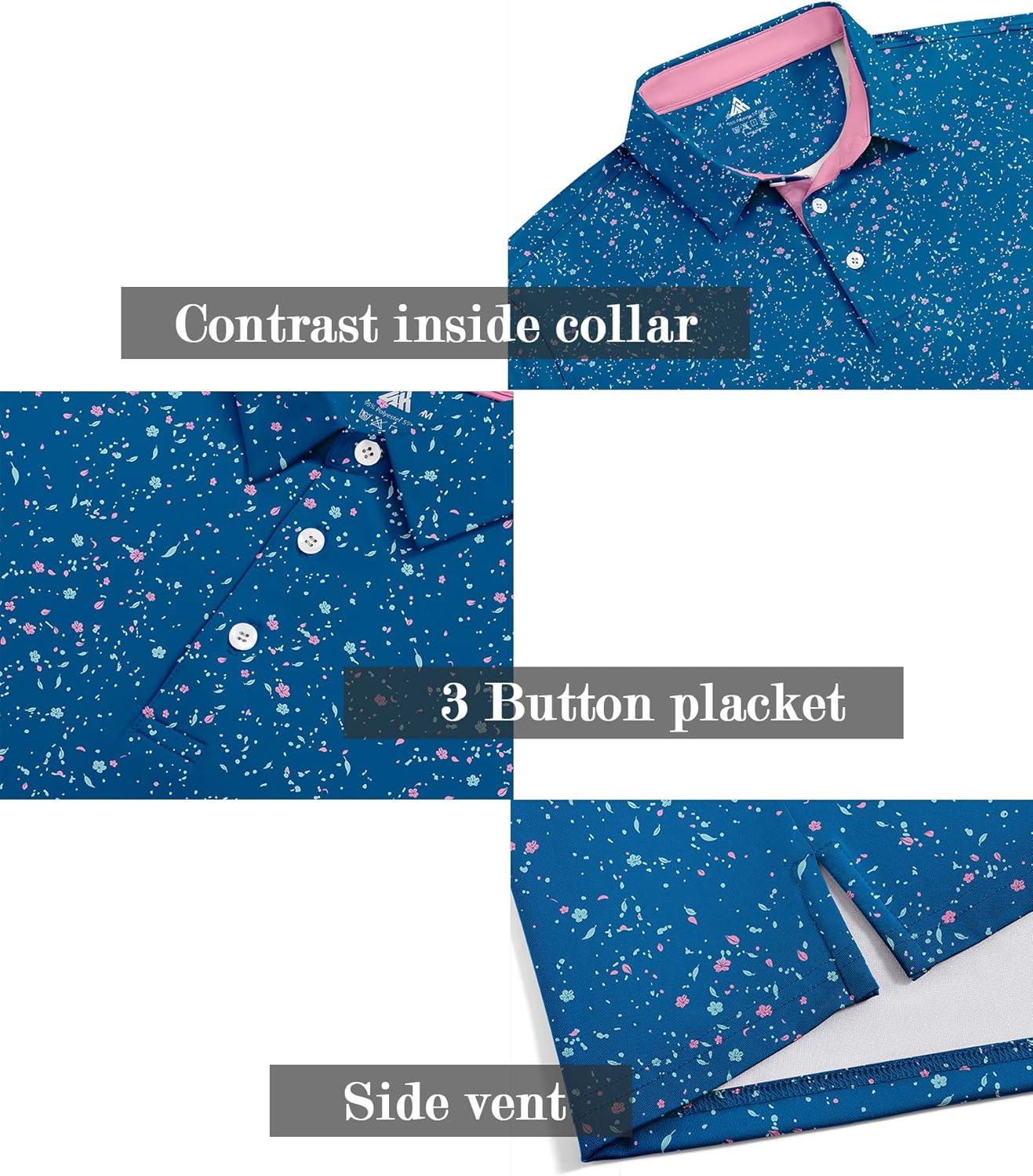 imageZITY Mens Golf Shirt Short Sleeve Moisture Wicking Performance Daily Casual Print Patterns Collared Golf Polo Shirts for MenIndigo