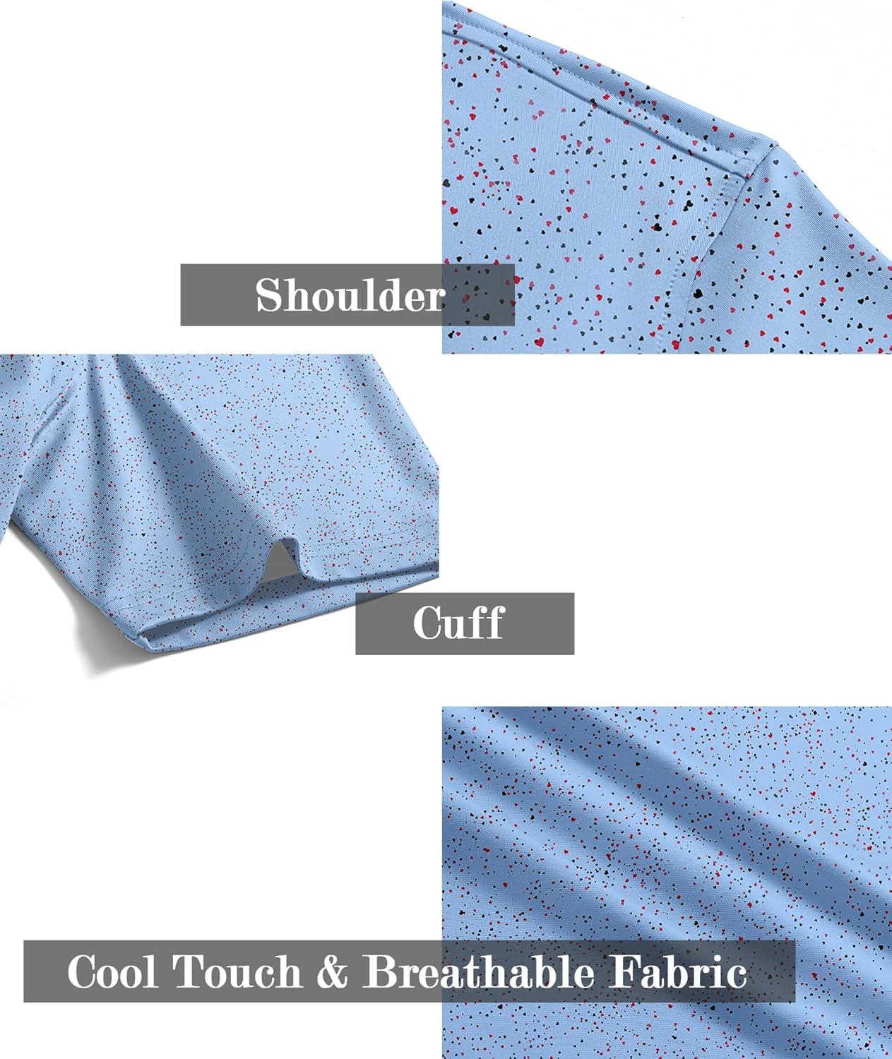 imageZITY Mens Golf Shirt Short Sleeve Moisture Wicking Performance Daily Casual Print Patterns Collared Golf Polo Shirts for MenLight Blue Dots