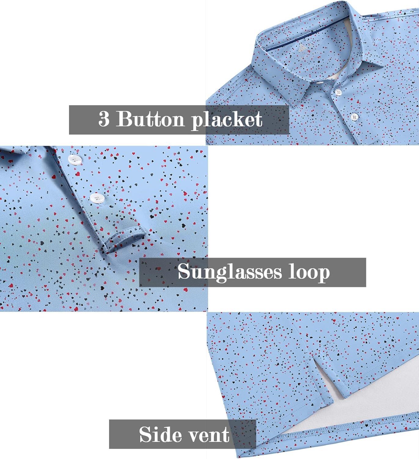 imageZITY Mens Golf Shirt Short Sleeve Moisture Wicking Performance Daily Casual Print Patterns Collared Golf Polo Shirts for MenLight Blue Dots