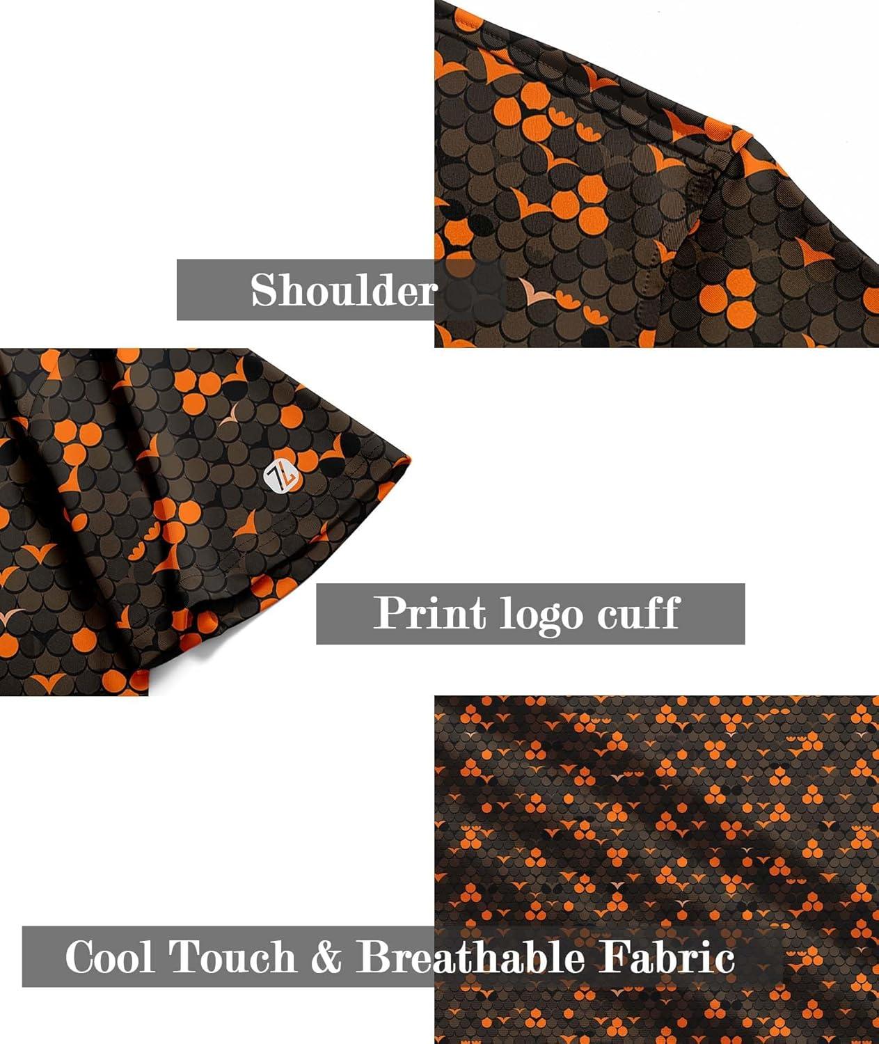 imageZITY Mens Golf Shirt Short Sleeve Moisture Wicking Performance Daily Casual Print Patterns Collared Golf Polo Shirts for MenOrange Brown