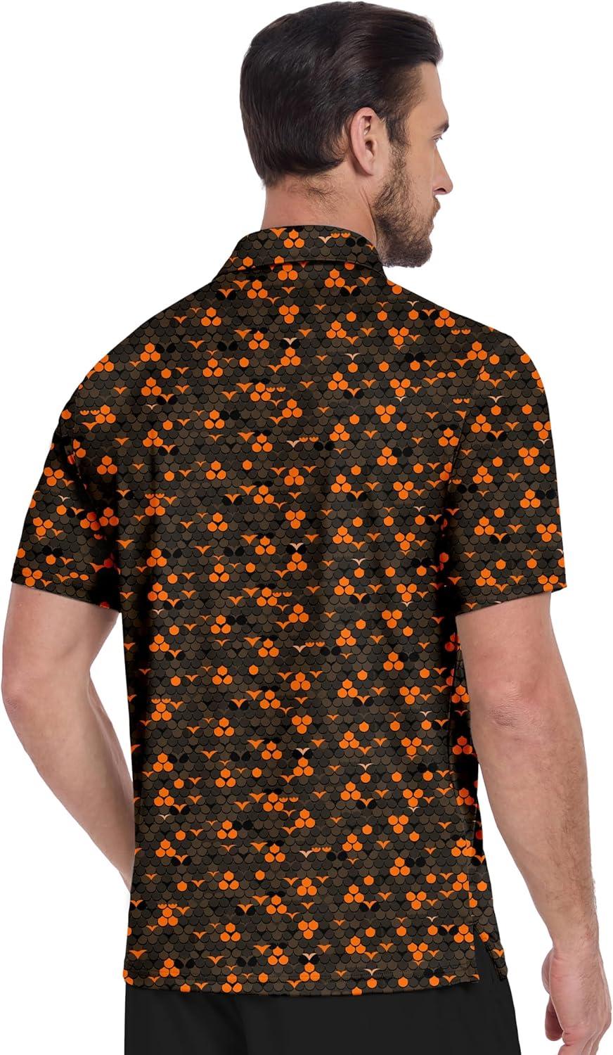 imageZITY Mens Golf Shirt Short Sleeve Moisture Wicking Performance Daily Casual Print Patterns Collared Golf Polo Shirts for MenOrange Brown