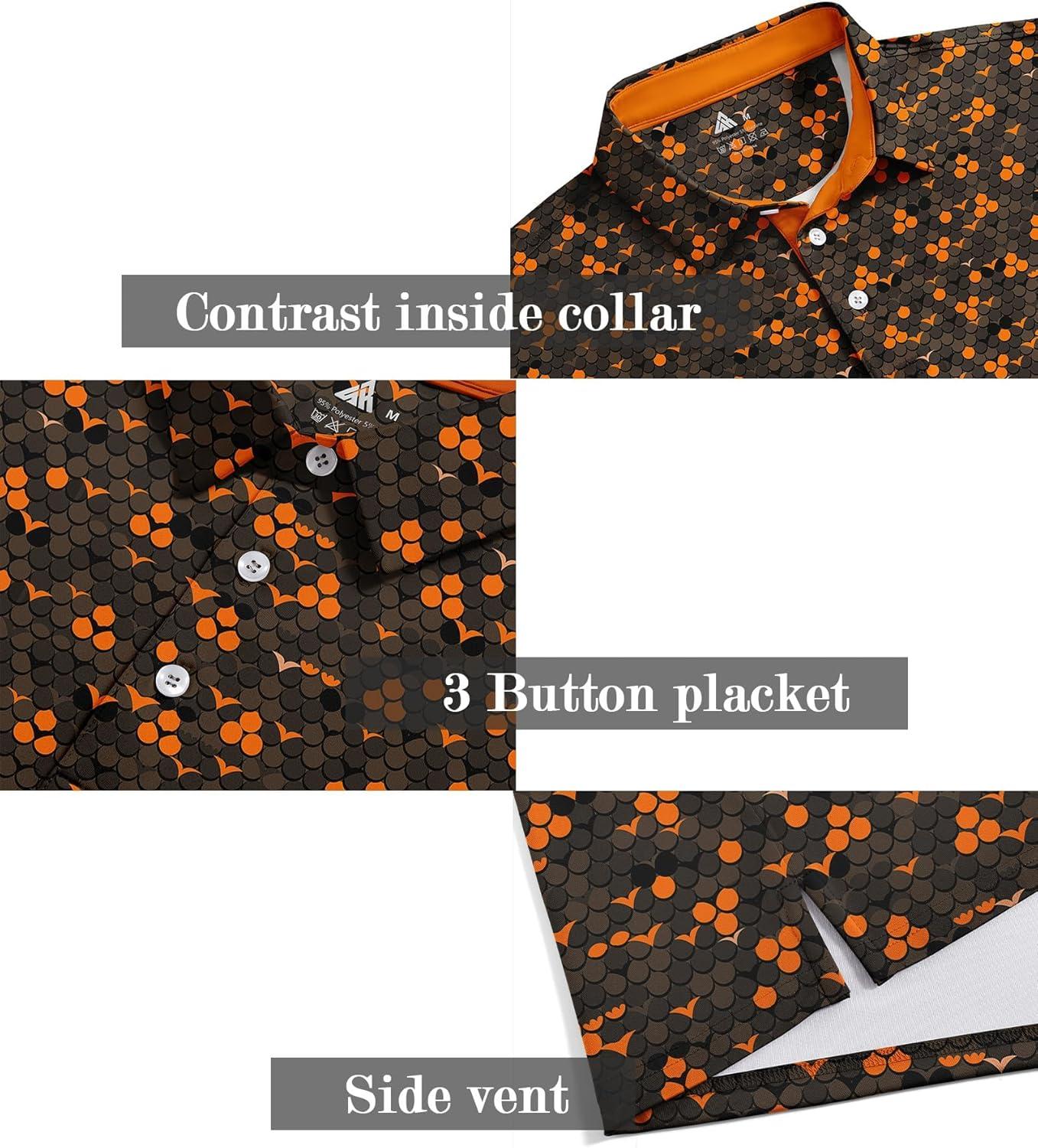 imageZITY Mens Golf Shirt Short Sleeve Moisture Wicking Performance Daily Casual Print Patterns Collared Golf Polo Shirts for MenOrange Brown