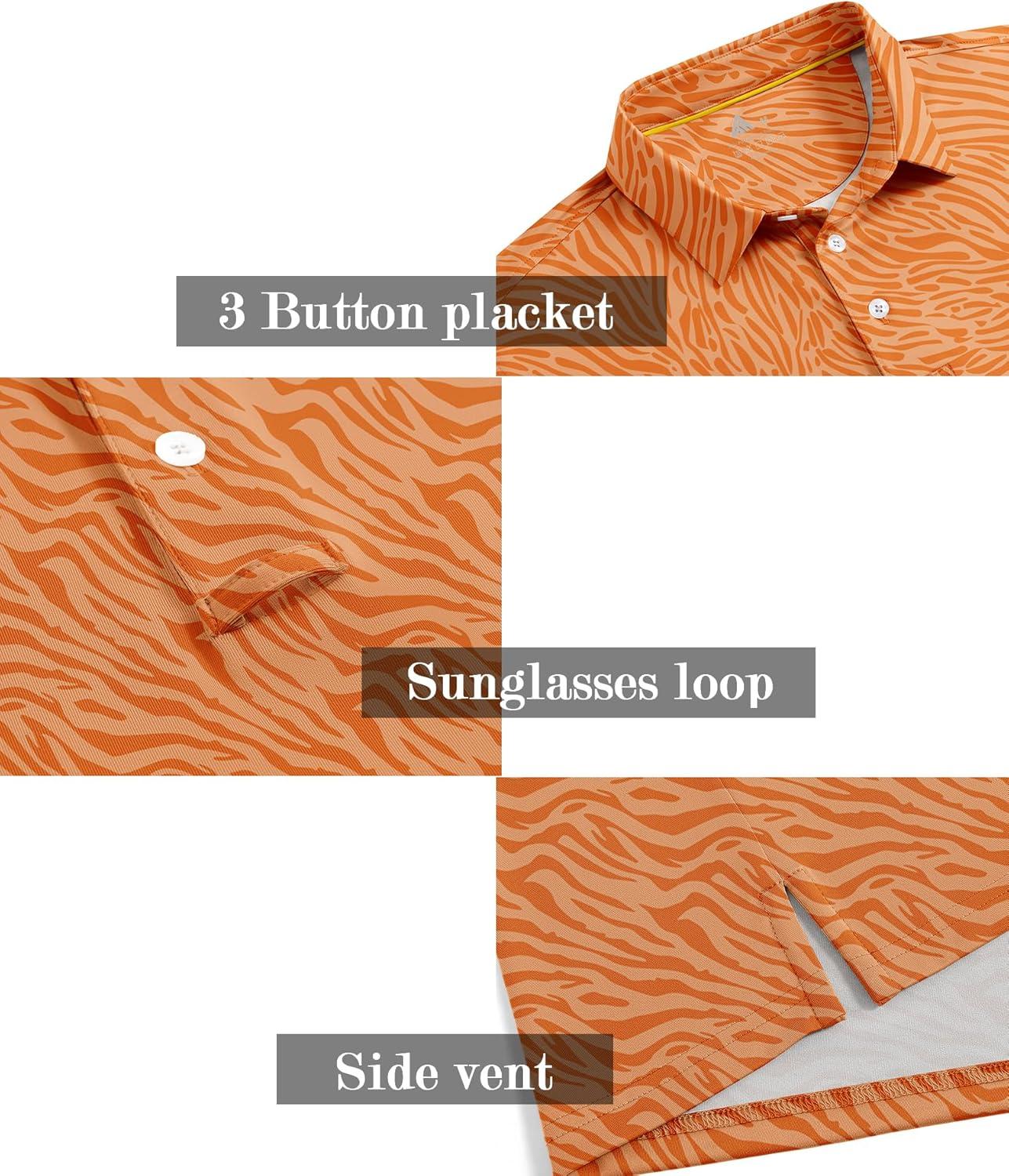 imageZITY Mens Golf Shirt Short Sleeve Moisture Wicking Performance Daily Casual Print Patterns Collared Golf Polo Shirts for MenOrange Yellow