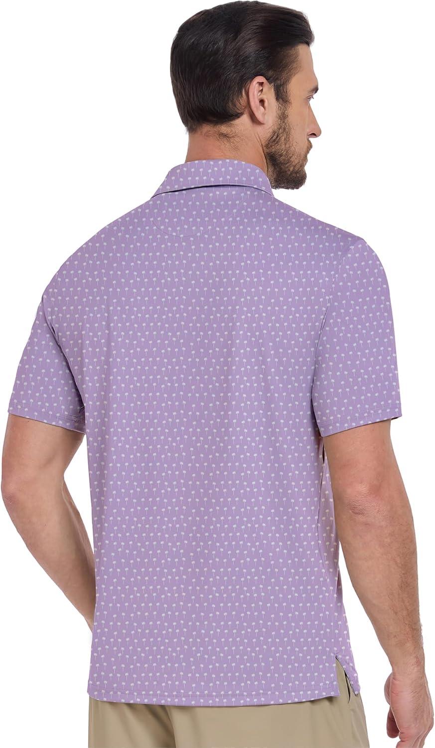 imageZITY Mens Golf Shirt Short Sleeve Moisture Wicking Performance Daily Casual Print Patterns Collared Golf Polo Shirts for MenPurple White