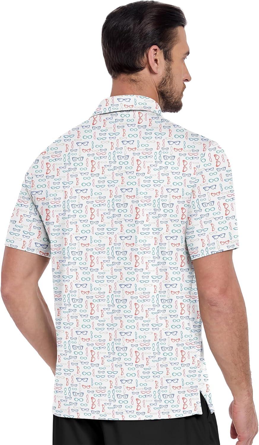 imageZITY Mens Golf Shirt Short Sleeve Moisture Wicking Performance Daily Casual Print Patterns Collared Golf Polo Shirts for MenRed Blue Green
