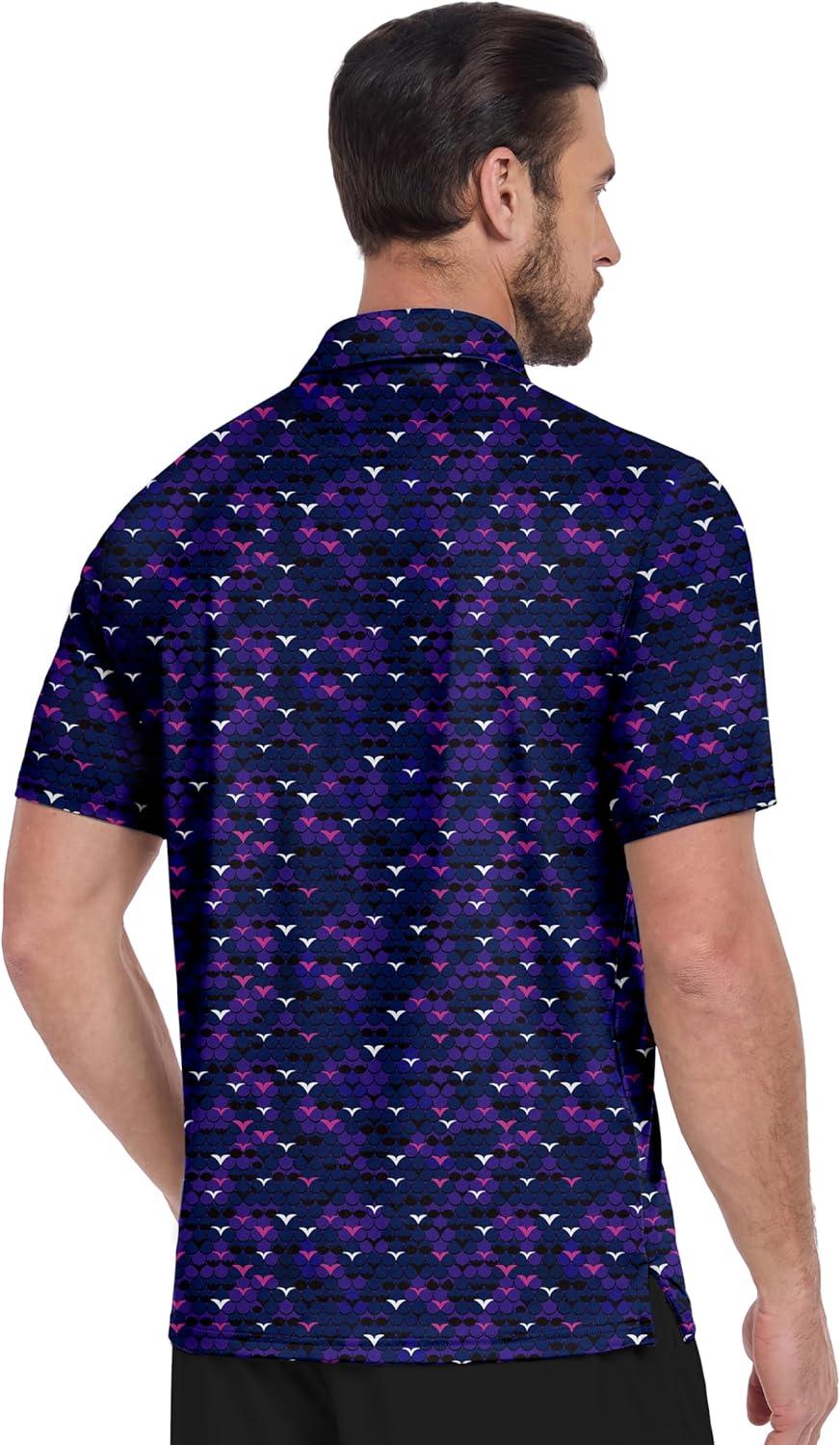 imageZITY Mens Golf Shirt Short Sleeve Moisture Wicking Performance Daily Casual Print Patterns Collared Golf Polo Shirts for MenRose Purple