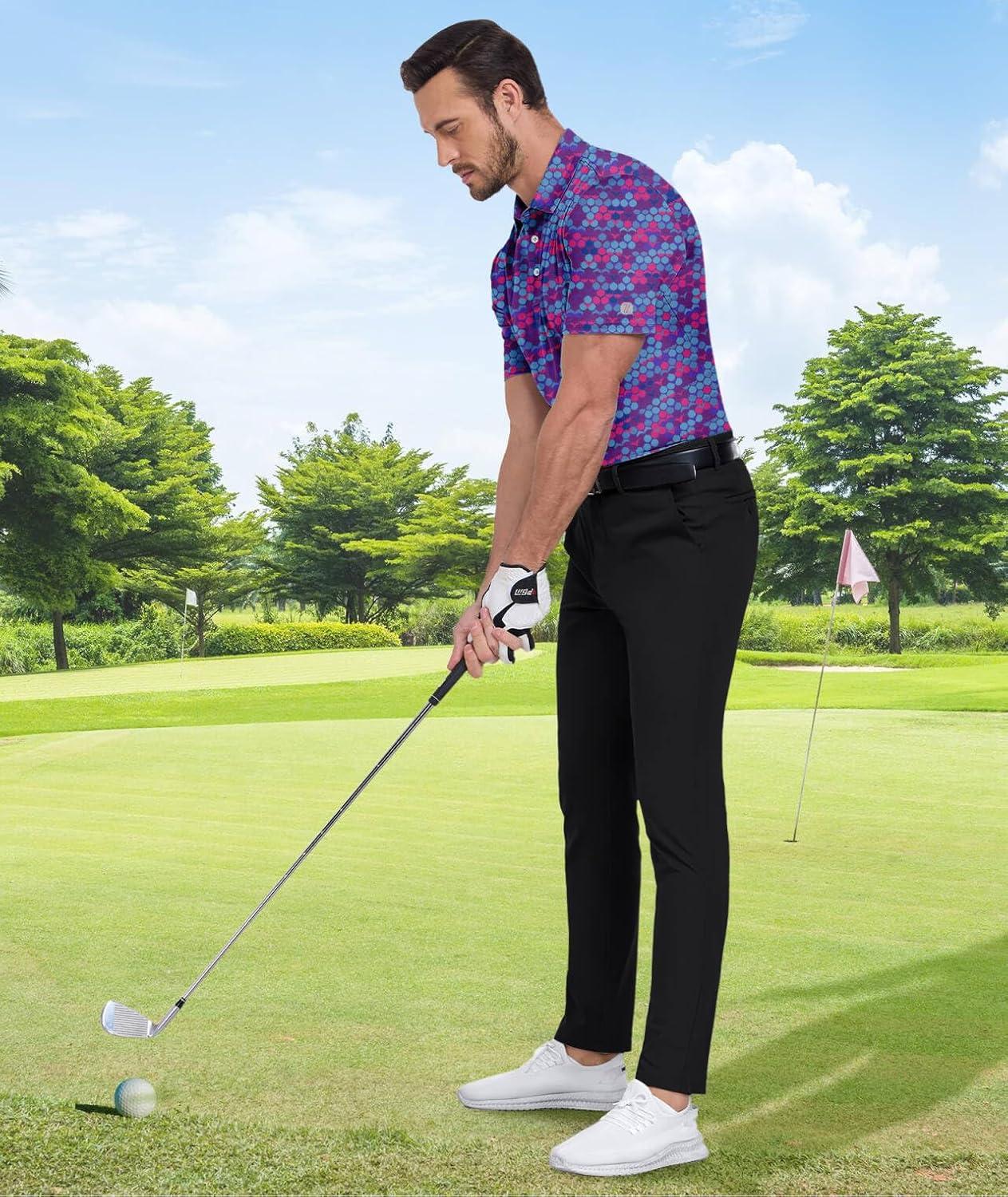 imageZITY Mens Golf Shirt Short Sleeve Moisture Wicking Performance Daily Casual Print Patterns Collared Golf Polo Shirts for MenRose Red Blue