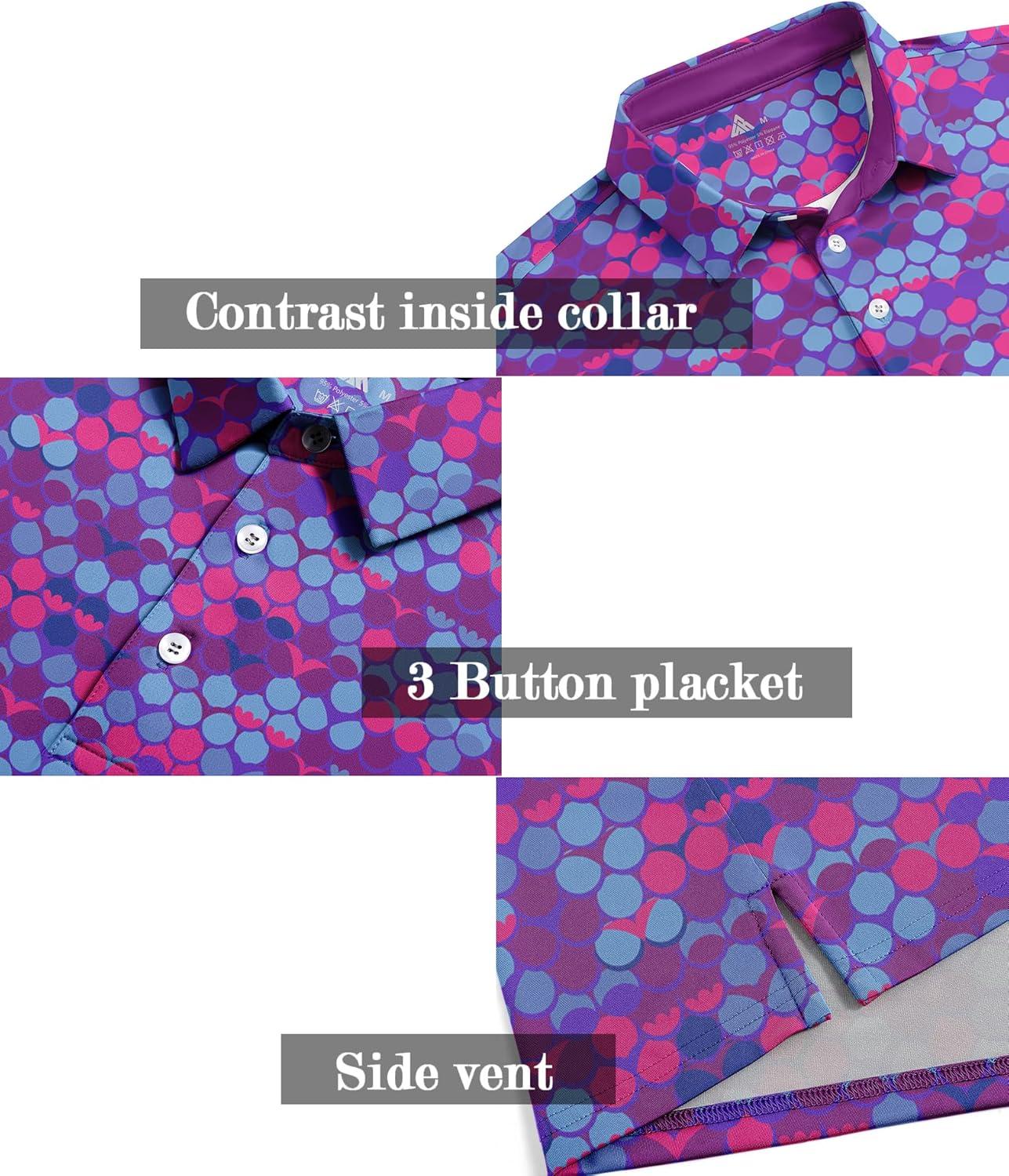 imageZITY Mens Golf Shirt Short Sleeve Moisture Wicking Performance Daily Casual Print Patterns Collared Golf Polo Shirts for MenRose Red Blue