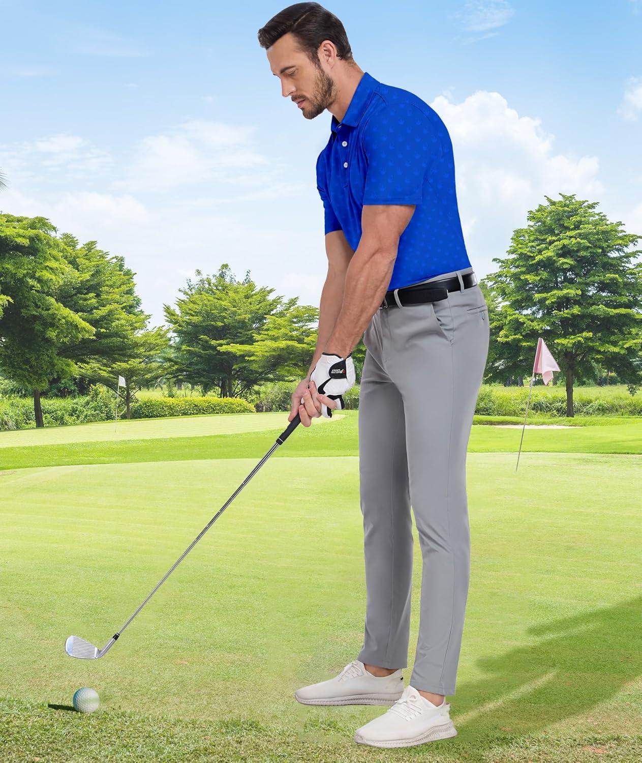 imageZITY Mens Golf Shirt Short Sleeve Moisture Wicking Performance Daily Casual Print Patterns Collared Golf Polo Shirts for MenRoyal Blue