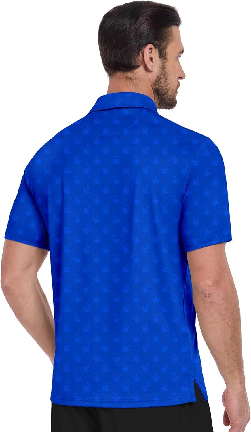 imageZITY Mens Golf Shirt Short Sleeve Moisture Wicking Performance Daily Casual Print Patterns Collared Golf Polo Shirts for MenRoyal Blue