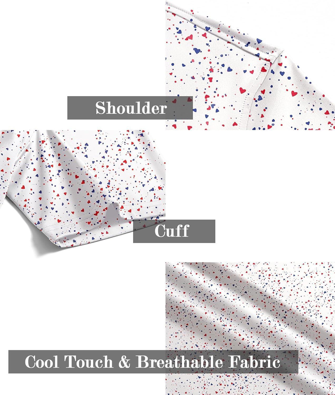 imageZITY Mens Golf Shirt Short Sleeve Moisture Wicking Performance Daily Casual Print Patterns Collared Golf Polo Shirts for MenWhite Red Dots