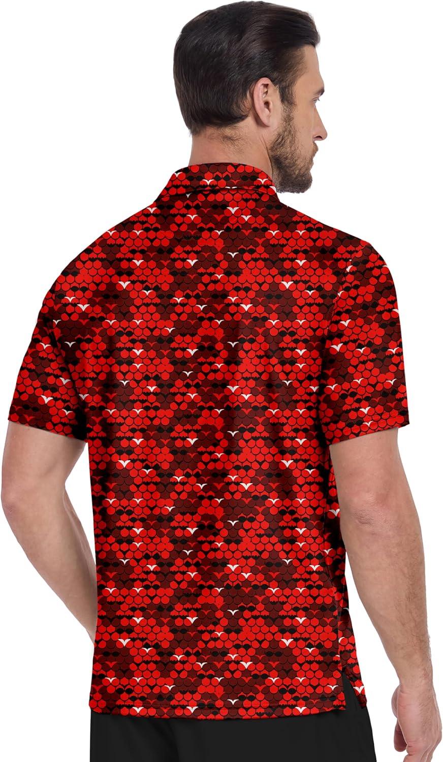imageZITY Mens Golf Shirt Short Sleeve Moisture Wicking Performance Daily Casual Print Patterns Collared Golf Polo Shirts for MenWine Red