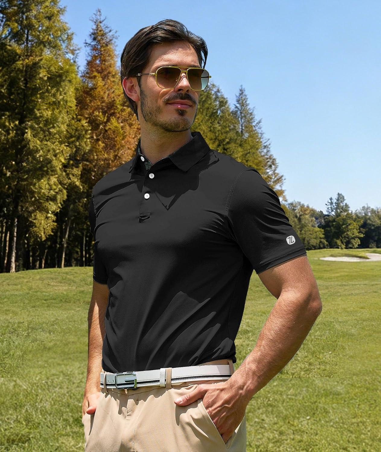 imageZITY Mens Golf Shirt Short Sleeve Moisture Wicking Polo Shirts for Men Performance Casual Stretchy Collared Polo ShirtBlack