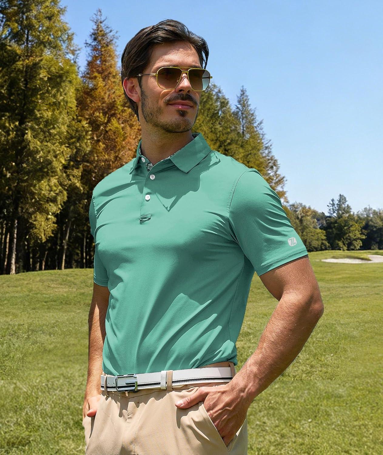 imageZITY Mens Golf Shirt Short Sleeve Moisture Wicking Polo Shirts for Men Performance Casual Stretchy Collared Polo ShirtGreen
