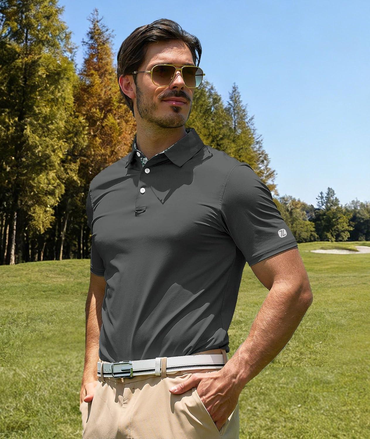 imageZITY Mens Golf Shirt Short Sleeve Moisture Wicking Polo Shirts for Men Performance Casual Stretchy Collared Polo ShirtGrey