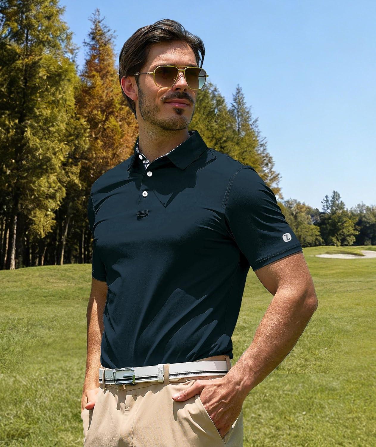 imageZITY Mens Golf Shirt Short Sleeve Moisture Wicking Polo Shirts for Men Performance Casual Stretchy Collared Polo ShirtNavy Blue